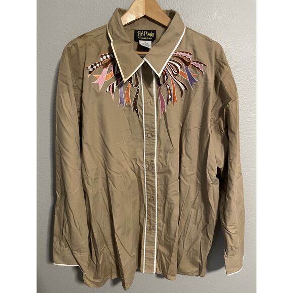 Bob Mackie Wearable Art Womens Top Size 3X Brown Embroidered Button Up READ - Picture 1 of 8